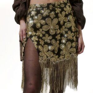 For Love & Lemons Colette Sequin Fringe Mini Skirt Size S - NWOT